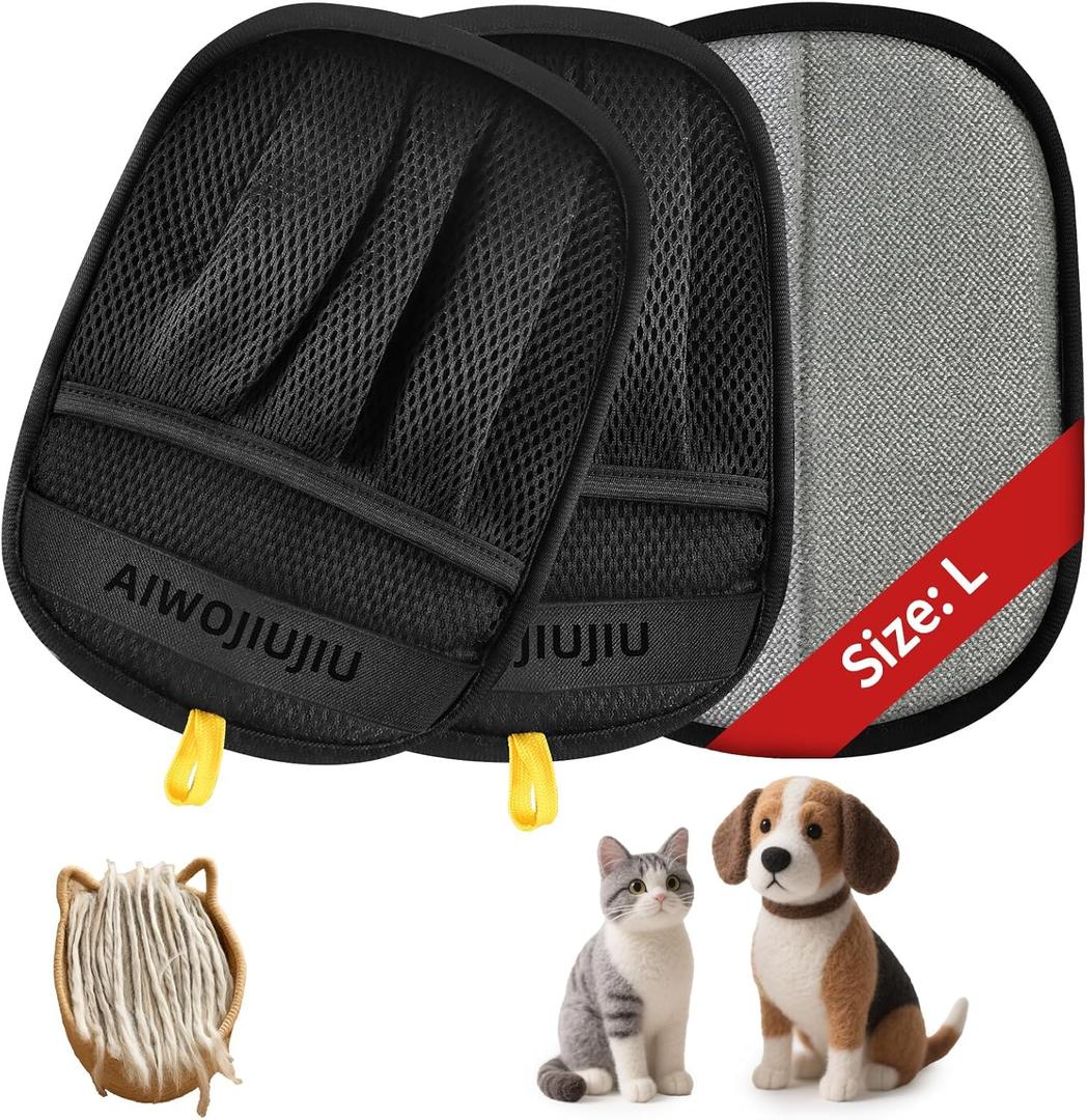 Aiwojiujiu 2 PCS Pet Hair Removal Glove for Cats & Dogs, Newly Pro Five-Finger Electrostatic Pet Hair Remover Gloves, Magic Brush Pet Hair Removal Tool (Black, L)