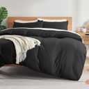 Sonive Full Duvet Cover Set, Jersey Knit 3 Pieces Bedding Comforter Sets 1 Duvet Cover with 2 Pillow Shams, Breathable Comforter Cover wiht 8 Corner Ties, Super Soft Duvet Cover Black