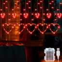 Hiboom Heart Curtain Lights,Romantic Love Window Lights,USB Plug and Battery Powered,123 LED 11 Love Heart Light up String Lights for Valentines Mother's Day Room Decoration(Red)