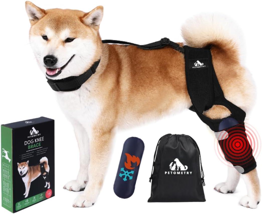Universal Dog Knee Brace with Hot/Cold Therapy Pack, Adjustable, Breathable, Extra Comfortable Collar with Stabilising Back Brace (Medium)
