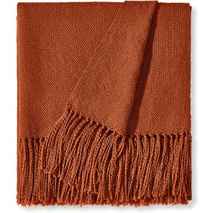 CozeCube Rust Throw Blanket for Couch, Boho Blanket with Fringe Tassel, Lightweight Fall Throw for Bed, Living Room Outdoor, Gift, Rust Orange, 60"x80"