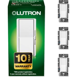 Lutron Diva LED+ Dimmer Light Switch for Dimmable LED, Halogen, and Incandescent Bulbs, 150 Watt, Single-Pole or 3-Way, DVCL-153P-WH-3-A, White, 3 Pack