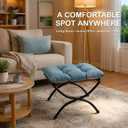 15" Upholstered Folding Foot Rest Stool with Foldable Metal Frame Blue
