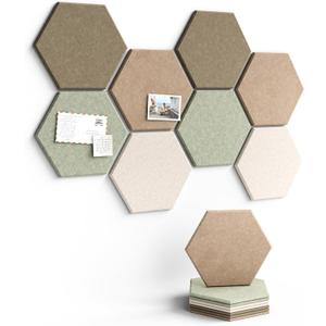 Fluxynara Hexagon Cork Board Alternative for Walls Decor-8-Pack Felt Bulletin Board Tiles,with 30 Pushpins,50 Adhesive Tabs for Office,Classrooms & Home Pin Board Felt Board-Linen Dusk