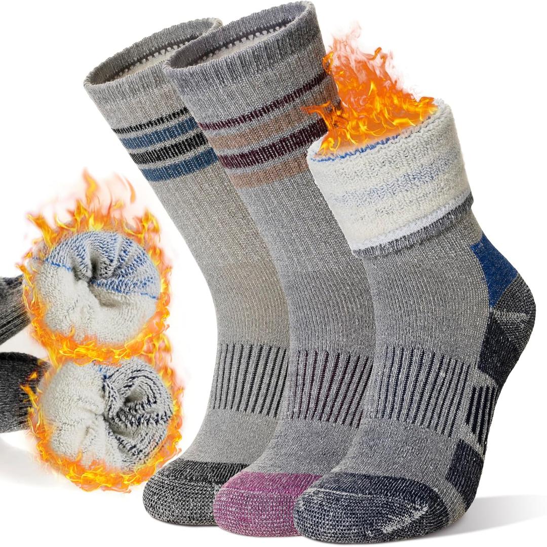 SeeyAN Merino Wool Hiking Socks Womens Mens Thermal Winter Boot Thick Cushion Warm Crew Socks 3 Pairs (M)