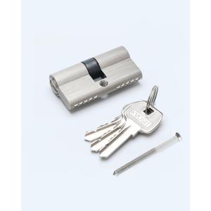 60MM Solid Brass Lock Cylinder with 3 Brass Keys Satin Nickel Door Lock Cylinder Replacement (60MM-Key Key)