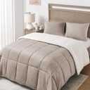 Basic Beyond Twin Comforter Set - Micromink Fleece Sherpa Comforter for Twin Bed, Soft and Warm Twin Bedding Comforter Set for Girls and Boys in Winter, Sand, 64"x88"