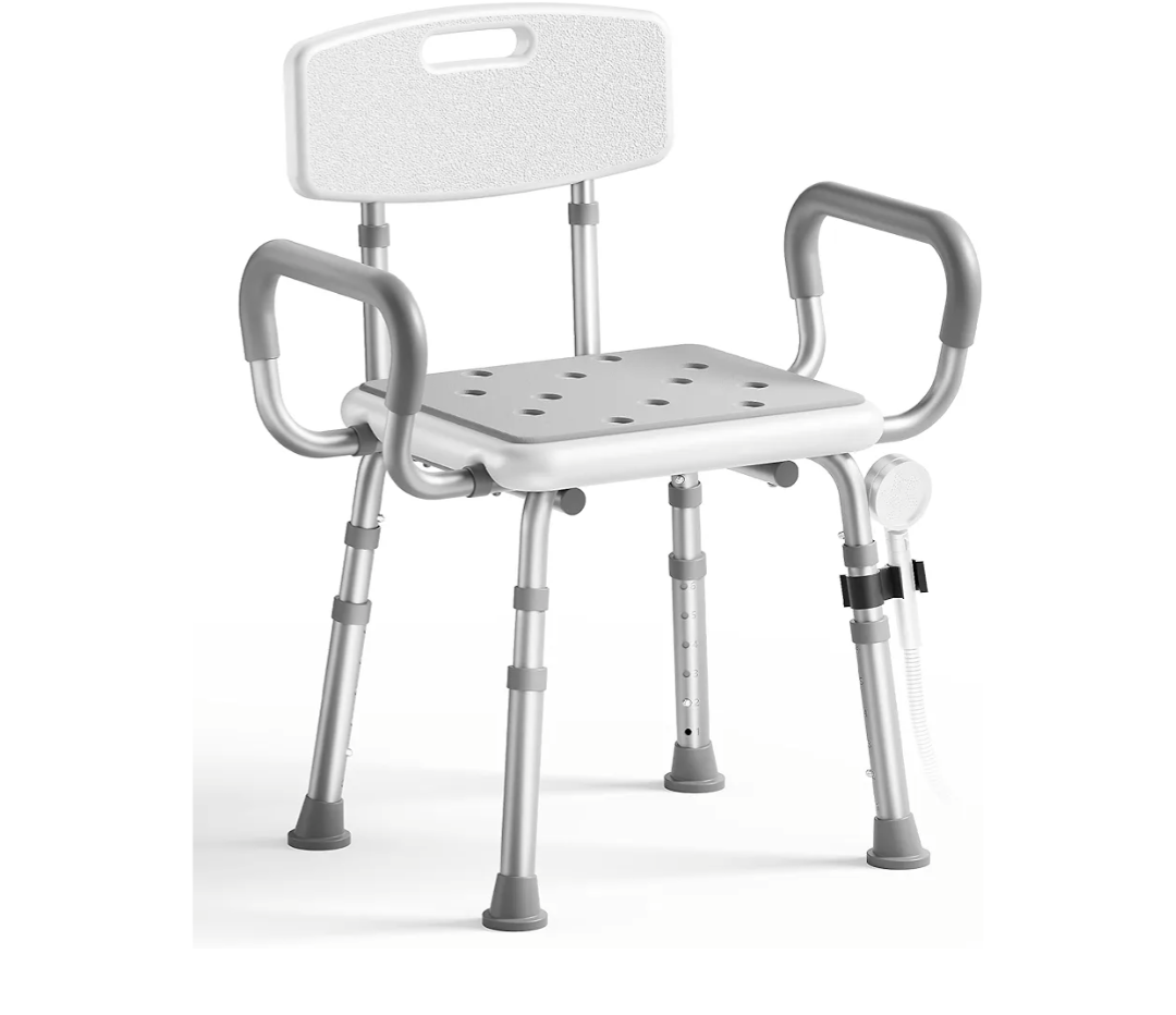 Shower Chair for Inside Shower with Arms and Back, FSA/HSA, Height Adjustable Shower Chair for Elderly and Disabled with Enhanced Non-Slip Feet, 400 lbs Heavy Duty Shower Seat for Seniors