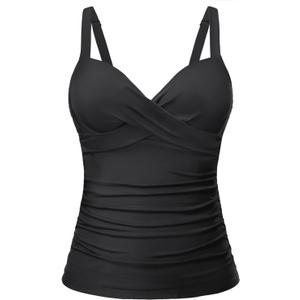 Women's Underwire Tankini Top Only - Push Up Swimsuit Top with Bra Support Tummy Control Bathing Suit Top No Bottom 2025 (Large, Black)