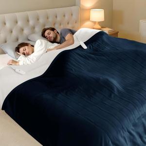 Queen Size Heated Blanket - Dual Control Electric Blanket Queen with 5 Heating Levels, 10 Hours Auto Off, Overheat Protection, Washable Flannel Sherpa Heating Blanket, 84 x 90 Inch, Navy