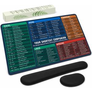 Excel Cheat Sheet Desk Pad Set, 3-Piece Office Shortcut Mouse Pad with Keyboard Wrist Rest & Mouse Wrist Rest, Excel Word PowerPoint Windows Shortcut Mat for Accountants, Students, Carbon Black