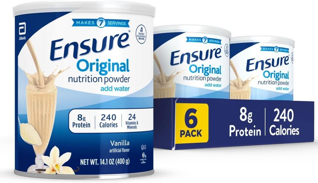 Ensure Original Nutrition Powder | Vanilla Protein Powder | Small Meal Replacement Shake Mix | 8g Protein, 24 Vitamins & Minerals | Immune Health | 14.1 oz -pack of 6, Best By: 01-JUN-2026