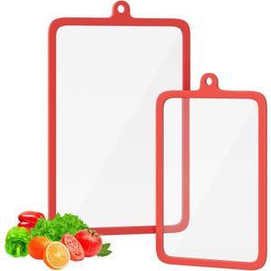 Freshmage 2Pcs Tempered Glass Cutting Boards for Kitchen, Glass Cutting Board Set (15"x10" & 12"x8") with Non-Slip Silicone Edges and Hanging Hole, Clear Cutting Board for Countertop & Chopping