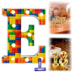 Colorful Marquee LED Light Neon Sign with Extra Battery, Desktop or Wall Decor for Birthday Party, Wedding, Graduation Celebrations, Ideal as Gifts (9'', Letter E) 2 Pack