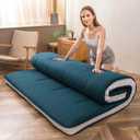MAXYOYO Futon Mattress, Padded Japanese Floor Mattress Quilted Mattress Topper, Extra Thick Folding Sleeping Pad Breathable Floor Lounger Guest Couch for Camping, Bluestone, Full Size