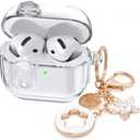 (with Safety Lock) Clear Case Compatible with Cute Apple Airpods 4 Cases 2024 Women, VISOOM Soft TPU Transparency Air pods 4 Gen Case iPods 4 Earbuds Case Girl Bling Keychain for Airpod iPod 4th Gen