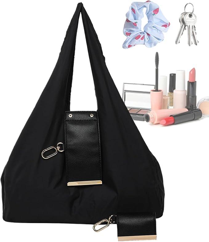 Keychain Tote Bag, Reusable Shopping Bags Foldable, Expandable Leather Mini Bags with Key Ring, Lightweight Portable Handbag