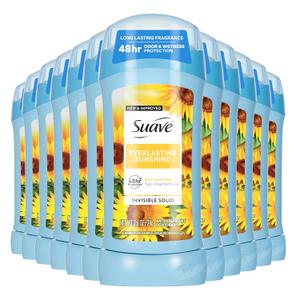Suave Antiperspirant Deodorant For Women, Invisible Underarm Deodorant, 48hr Odor & Wetness Protection, Everlasting Sunshine, Sensitive Skin Deodorant Solid Stick, 2.6 oz (12 Bulk Pack)