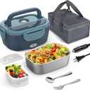 Electric Lunch Box Food Heater, 60-80W Heated Lunch Box for Adults, 12V 24V 110V Portable Food Warmer LunchBox for Car Truck Work with 304 Stainless Steel Container, Driver Trucker Gifts for Dad (Blue)
