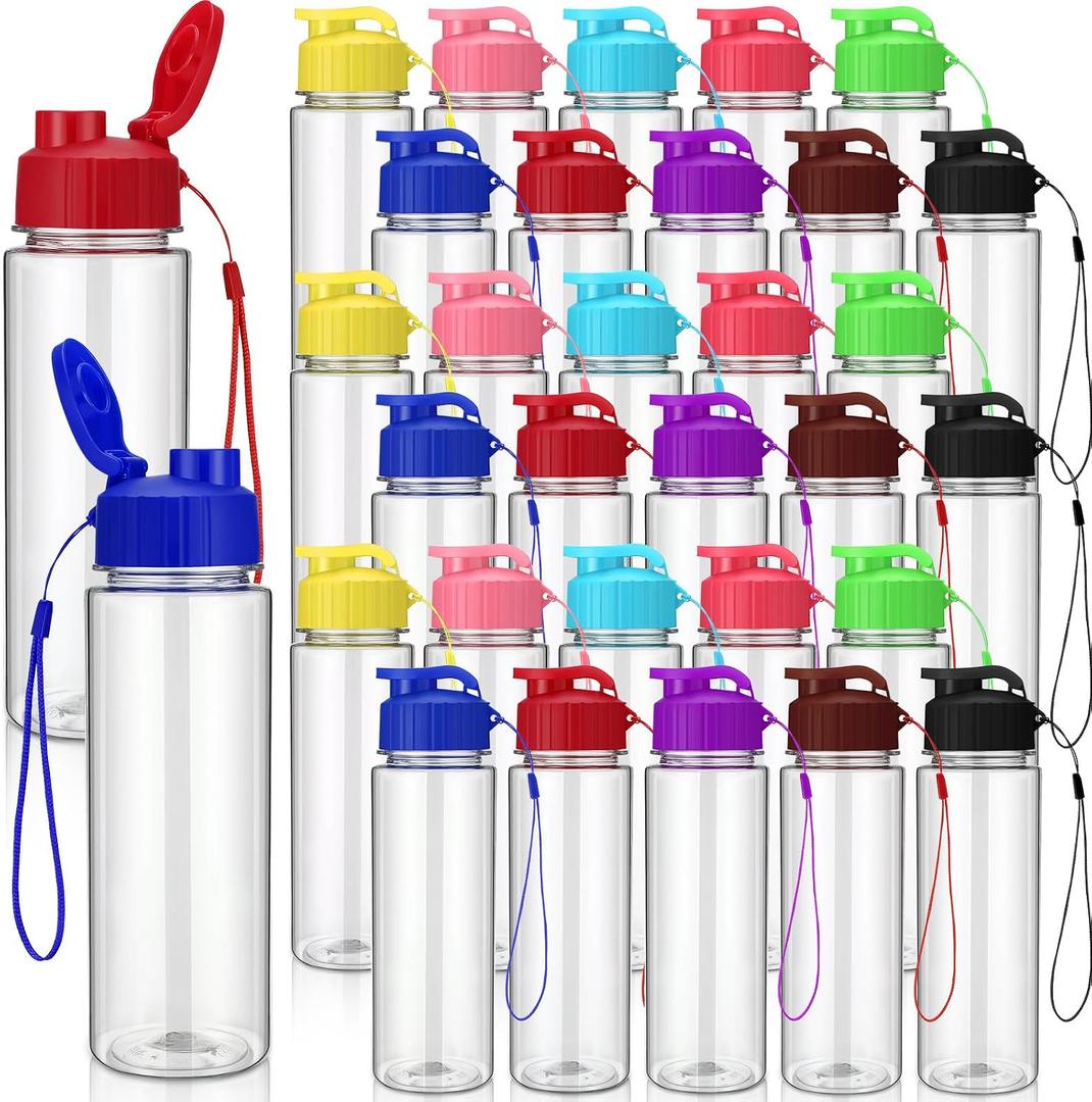 Maxcheck 25 Pieces Water Bottle Bulk 17 oz Plastic Sports Water Bottles Bulk with Handle Strap Lightweight Leakproof Drink Flip Top for Adults Fit Gym(Classic Style,Multicolored)