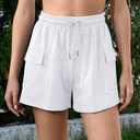 Ladies Cotton Cargo Sports Shorts in Summer Soft and Sweat Absorbing Feature Pockets and Drawstring for Comfort White