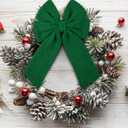 6 Pcs Knitted Large Green Christmas Bows 18in Big Crochet Christmas Tree Bow Neutral Ribbon Bow Hanging for Tree Topper Winter Party Wreath Garland Fireplace Holiday Decorations