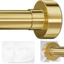 YNL Tension Shower Curtain Rod 34 to 120 In(2.8310Ft), Long Tension Curtain Rod with 2Pcs Holders, No Drilling for Large Window, Bathroom, Patio, Adjustable Outdoor Curtain Rod, Brushed Gold