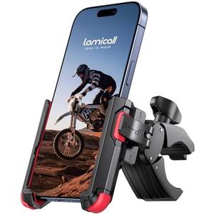 Lamicall Motorcycle Bike Phone Mount - [1s Quick Release] Bike Cell Phone Holder Clip, Bicycle Scooter Handlebar Clamp, for iPhone 17 16 15 14 Pro Max, Galaxy S25 S24 Ultra, 4.7-7" Phones, Red