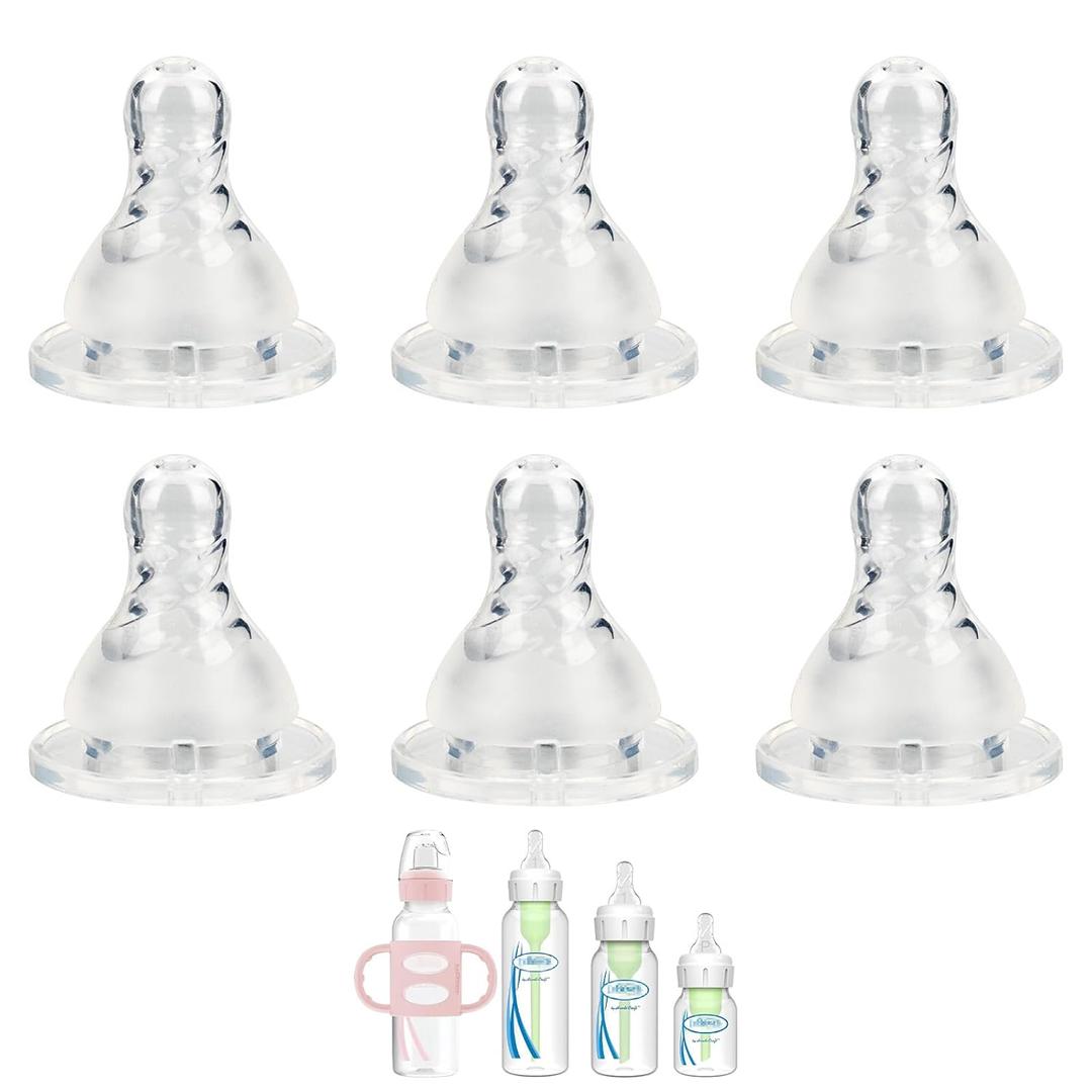 Silicone Nipple for Dr. Browns Natural Flow Level 2 Narrow Baby Bottle, Medium Flow, 3m+, 6 Count