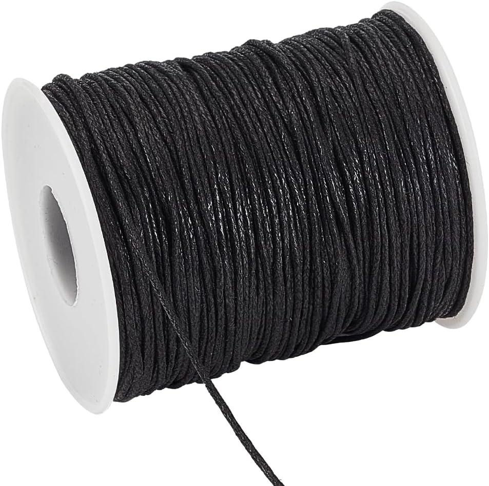 PH PandaHall 100 Yards 1mm Waxed Cotton Cord, Black Waxed String Beading Thread Roll Spool for Bracelet Necklace Jewelry Waist Beads DIY Crafts Making Macrame Supplies
, Black