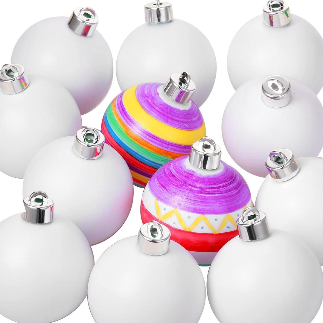 Sratte 2'' Christmas Tree DIY Plain Ball Ornament Making Kit Decoration Blank White Ball Ornaments for DIY Craft Activities for Tree and Gift Box Ornaments(12 Pcs)