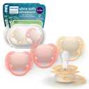 Philips Avent Ultra Soft Pacifiers - Orthodontic Design, for Babies 0-6 Months, Flexible Shield, Silicone Symmetrical Nipple, BPA-Free, 2 Sterilizing Cases, 4 Pack, SCF091/47 (pink)