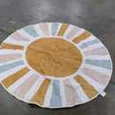 LIVEBOX Retro Sun Round Rug 4ft Boho Rug for Nursery Room,Non-Slip Circle Ultra Soft Cute Colorful Kids Rugs for Bedroom,Washable Throw Area Rugs Carpet for Living Room Indoor Office