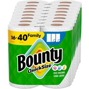 Bounty Paper Towels Quick Size, White, 16 Family Rolls = 40 Regular Rolls (Packaging May Vary)