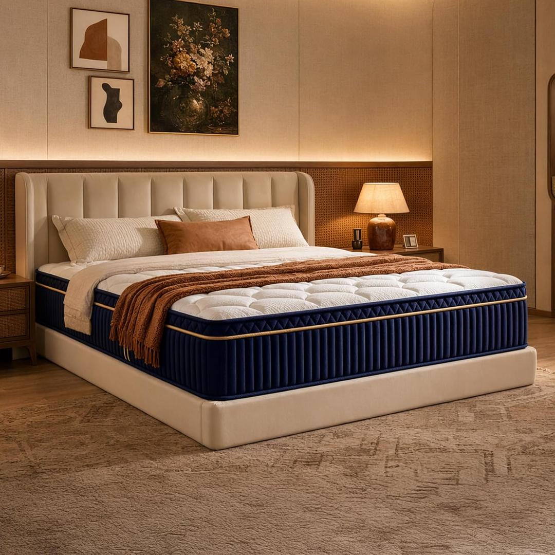 King Size Mattress, 14 Inch Hybrid King Mattress in a Box, Medium Firm Memory Foam Mattress, with Individual Pocket Springs, Upgrade Zoned Support, Motion Isolation&Pressure Relief, CertiPUR-US