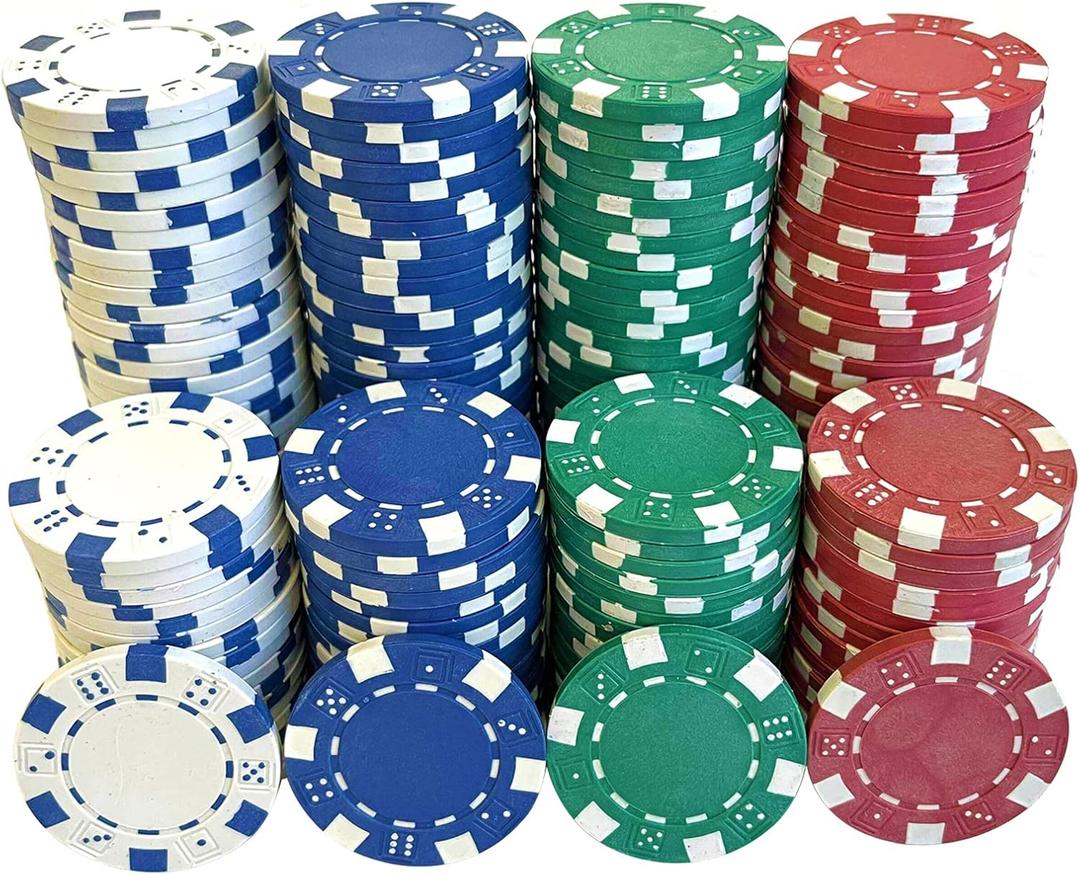 SEETOOOGAMES 200 Pieces 11.5g Clay Composite Dice Striped Casino Poker Chips- 4 Colors (Red, Green, White and Blue)