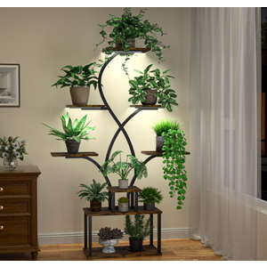 Nidouillet Plant Stand Indoor with Grow Lights, 8-Tiered Lighted Plant Shelf, 62" Tall Plant Stand for Plants Multiple, Metal Plant Flower Holder, S-Shaped Plant Rack for living room Home Decor