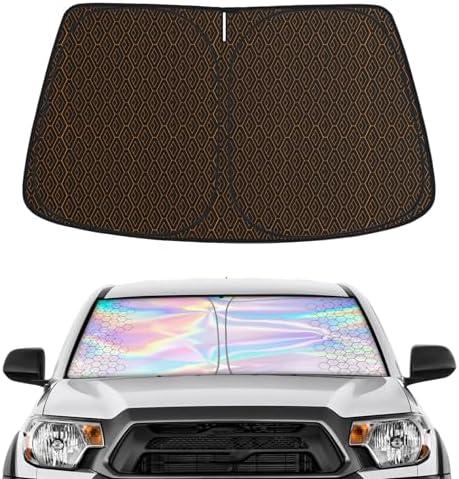 Iridescent Windshield Sun Shade Custom Fit Toyota Tacoma 2016-2024 2025, Upgrade 5 Layers 480T Laser Titanium Silver Window Car Sunshade, Rhombus Lattice Shades for Front Window, Block UV Rays Heat