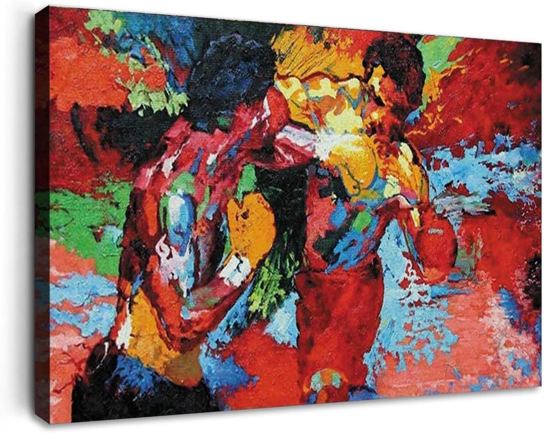 Fchen Art Boxing Poster,Boxing Sports Colorful Canvas Wall Art Movie Decor for Kitchen Wall Decor,Picture Drawing Room Decor Artwork Framed and Stretched 32"x48" (48L" x 32W", red-4)