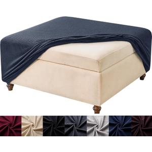 HFCNMY Stretch Square Ottoman Cover - Knitted Jacquard Ottoman Slipcover - Washable - Blue Large (35"D x 31"W x 14"H)