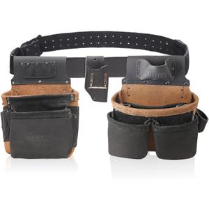 TRUTUCH Grain Leather Tool Belt | Tool Rig Set | Tool Pouch | Drywall Tool Belt | Carpenter Tool Bag | Leather Tool Belts for Men | Construction | Framers | Electrician (Black & Brown)
