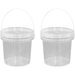 DOITOOL 2Pack Clear Plastic with Lid and Handle (1L) Ice Cream Tub with Lids, Food Grade Round Plastic Pail Container, Freezer Food Storage Containers