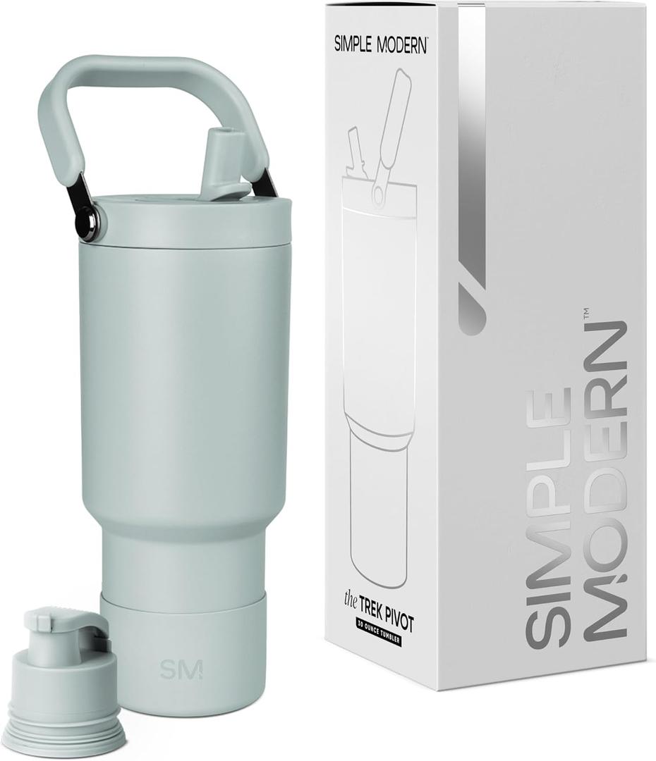 Simple Modern Trek Pivot | 30oz Flip Straw Tumbler with Handle | Water Bottle & Boot | Interchangeable Straw & Chug Lids | Insulated Stainless Steel Jug | Gym Sports Outdoors | Sea Glass Sage
