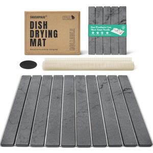 Stone Dish Drying Mat Collapsible Diatomaceous Earth Absorbent Mat Quick Dish Drying Pad Dish Rack Pad Match Any Counterto Multiple Usage for Kitchen,Bathroom (Dark-Gray Marble Pattern, 24"L x 16"W)
