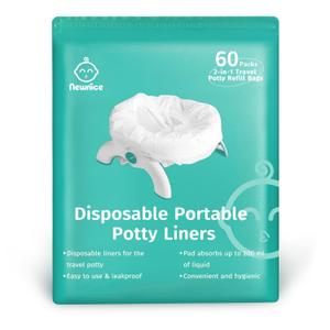 Newnice 60 Packs Disposable Potty Liners with 200ML Absorbent Pads, Portable Travel Potty Bags Compatible with OXO Tot 2-in-1 Go Potty, Potty Training Liners Fit Most Potty Chairs for Kids, Toddlers
