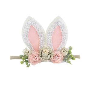 Bunny Rose Ears Easter Headbands Baby Girls Flower Crown Spring Headbands (C)