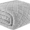 Whale Flotilla Fuzzy Fleece King Size Blanket for Bed, Soft Fluffy Jacquard Waffle Blankets for All Season, Lightweight and Warm, 90x104 Inch, Light Grey