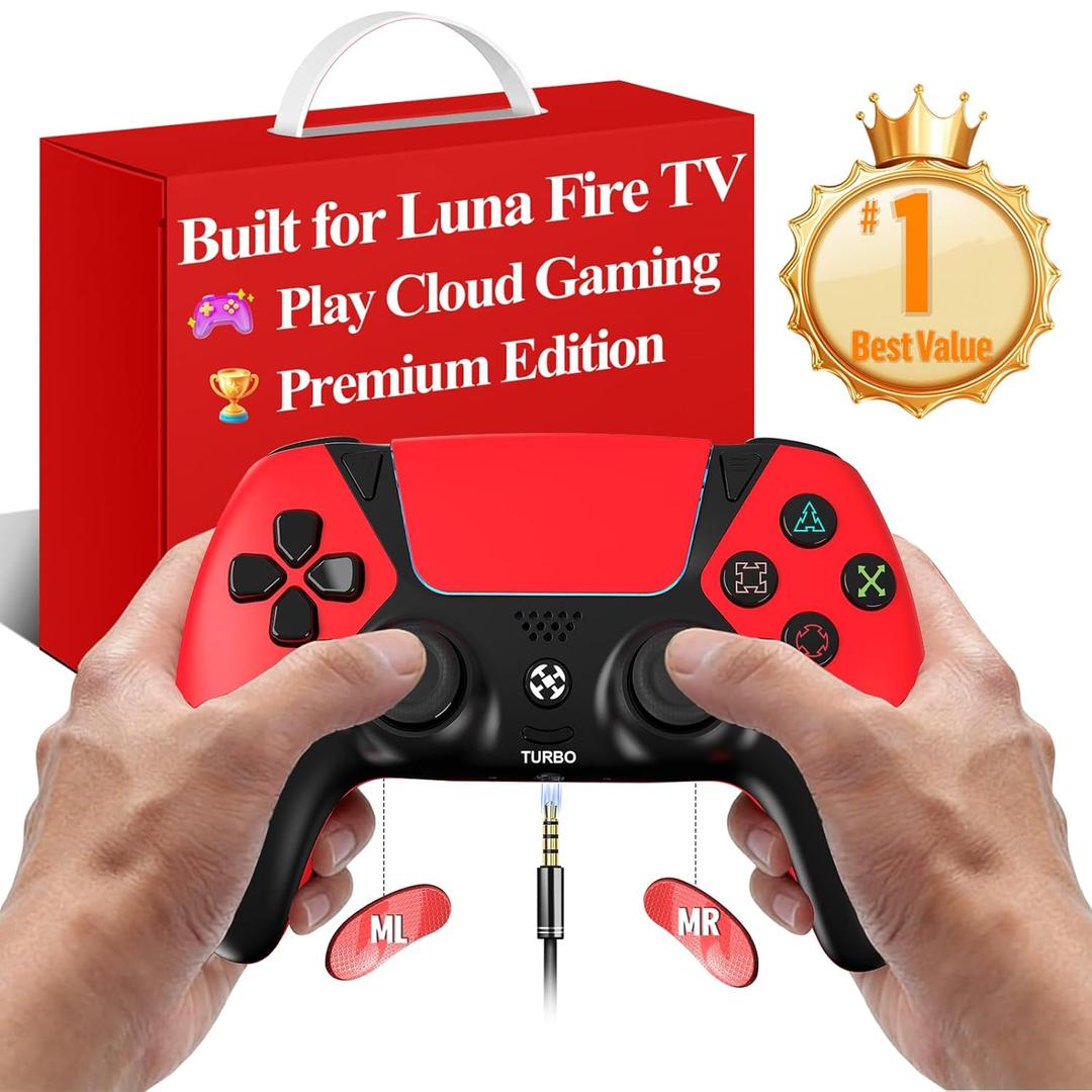 Replacement for Luna Controller Fire Stick TV PC Tablet,Wireless Game Control with No Drift ALPS Joysticks, 2 Back Paddles Turbo, 1200mAh Built in 1200 mAh Battery, Great Value Controllers, Red