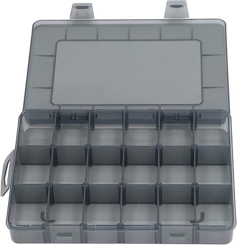 Multi Compartment Parts Box, Removable Divider Toolbox Organizer Clear Portable 18 Grids Plastic for Jewelry (L)