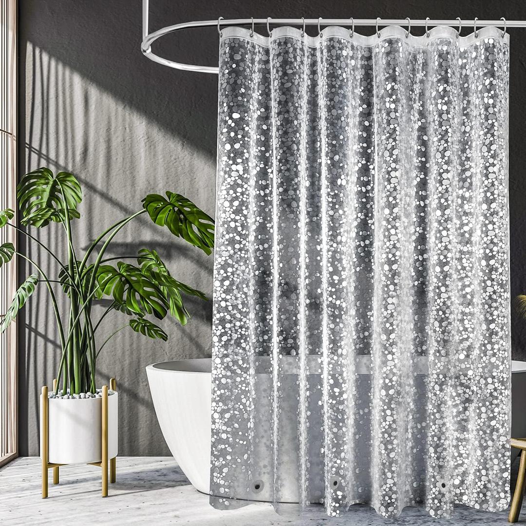 UFRIDAY Clear Shower Curtain 48 x 72 inches,3D Cobblestone Stall Shower Curtain Liner for Bathroom Water Repellent EVA Plastic Shower Liners with 2 Big Heavy Magnets
